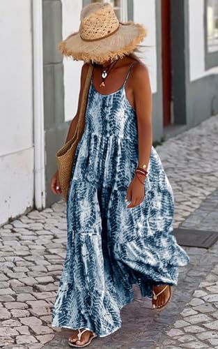 Image of PRETTYGARDEN Women Summer Dresses 2026 Spaghetti Strap Scoop Neck Floral Maxi Dress Flowy Boho Long Sundress with Pockets