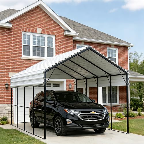 Image of 12x20ft Carport Outdoor Heavy Duty Metal Carport Canopy Steel Roof All-Weather Multi-Use Garage Shelter for Car, Boat, Tractor and Truck