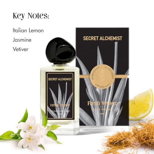 Image of Secret Alchemist Fresh Vetiver Parfum 100ml | Clean, Long Lasting 25% Concentration Citrus Woody Perfume for Men | Italian Lemon, Jasmine & Vetiver | Luxury Gift for Men, Day & Night Wear, 1000 Spritz