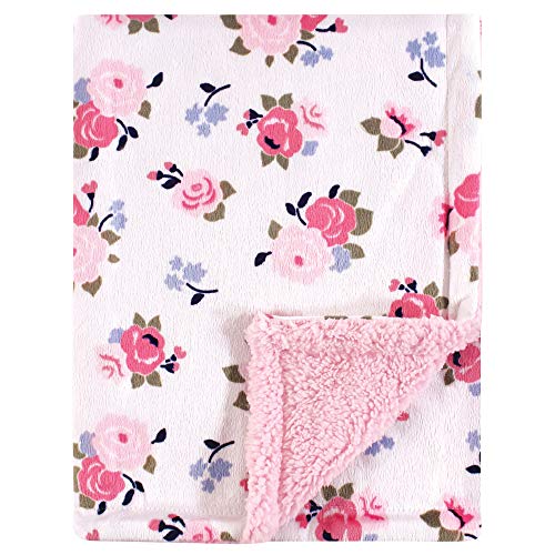 Image of Luvable Friends Unisex Baby Plush Blanket with Sherpa Back, Pink Floral, One Size