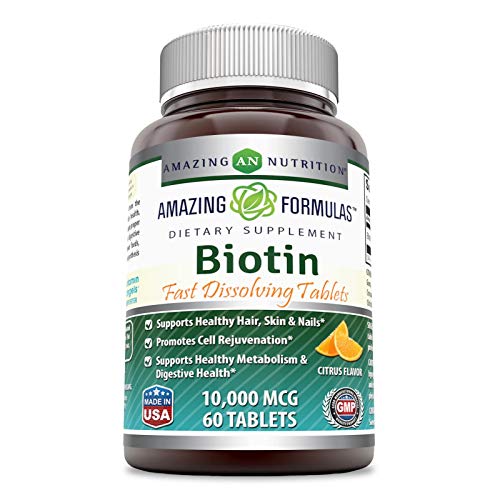 Amazing Formulas Biotin Fast Dissolving Tablets - 10000 MCG Tablets (Non-GMO,Gluten Free)-Supports Healthy Hair, Skin & Nails - Promotes Cell Rejuvenation - Supports Healthy (60 Count, Citrus Flavor)