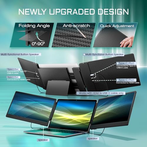 Teamgee 14.3" Laptop Screen Extender, FHD 1080P IPS Portable Monitor with Foldable Stand & Speakers, Compatible with 13”-17” Laptops (Diagonal), HDMI/USB-A/Type-C, for Windows/Mac/Chrome/Switch