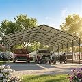 GUNJI 20 X 30 FT Metal Carport, Enhanced Base and Steel Roof for All-Weather Use, Outdoor Heavy Duty Garage Galvanized Car Shelter for Bass Boats, Full-Sized Pickup Trucks, and Tractors