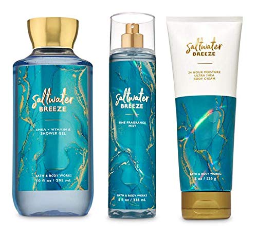 Bath and Body Works Saltwater Breeze Body Care Set. Shower Gel 10 Fl Oz, Fine Fragrance Mist 8 Fl Oz and Body Cream 8 Fl Oz.