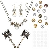 SAILIMUE 20 Pieces Steampunk Accessories for Women Gothic Steampunk Gear Necklace Black Lace Bracelets Wristband Ring Steam Punk Earrings Gear Eye Decals with Adhesive Glue Points Cosplay Halloween Jewelry Set