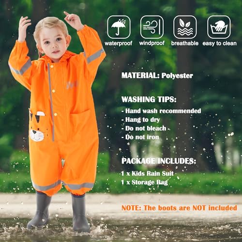 Kids Toddler Rain Suit for Boys Girls One Piece Hoodie Zipper Cute Cartoon Waterproof Rain Jacket 1-10 Years S-XL Size3