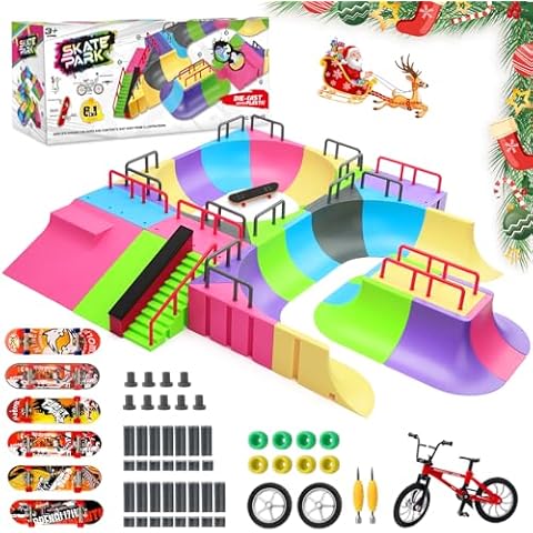KETIEE Fingerboard Skate Park Kit: 57pcs Finger Skateboard Ramp Set with Exclusive 31 Ramps 6 Mini Skateboards & Mini Bicycles, Huge Finger Skatepark Training Props Toys Gifts for Kids Ages 6 and up Cover