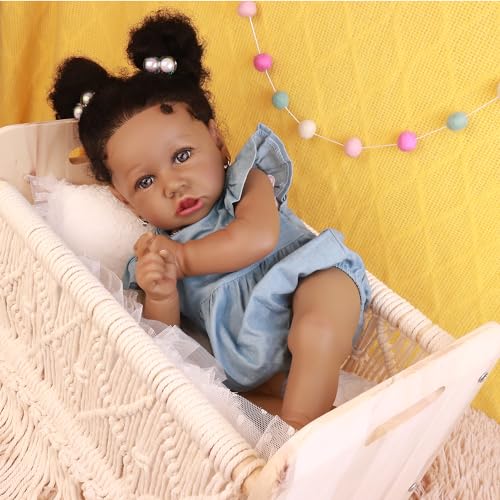 Image of HOOMAI Lifelike Reborn Baby Dolls with Soft Body African American Realistic Girl Doll 22.8 Inch Best Birthday Gift Set