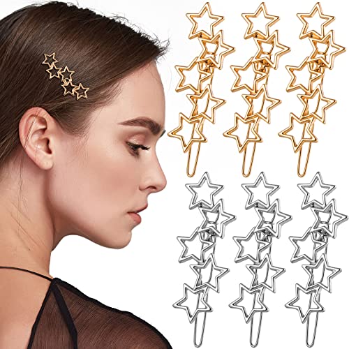 Hinzic 6Pcs Vintage Cluster Star Hair Pin Gold Barrettes Metal Hoop Star Head Clip Silver Cluster Star Hair Pin Space Hair Gifts Hair Accessories For Valentine's Day Women Girls Gift #TOP13