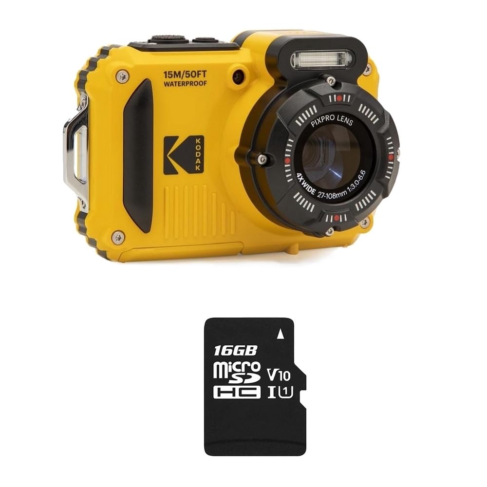 KODAK Pixpro Pack WPZ2 + 1 Scheda SD, Fotocamera Digitale Compatta 16M Pixel, Impermeabile fino a 15m, Antiurto, Video 720p, Schermo LCD 2,7 - Batteria Li-ION - Giallo