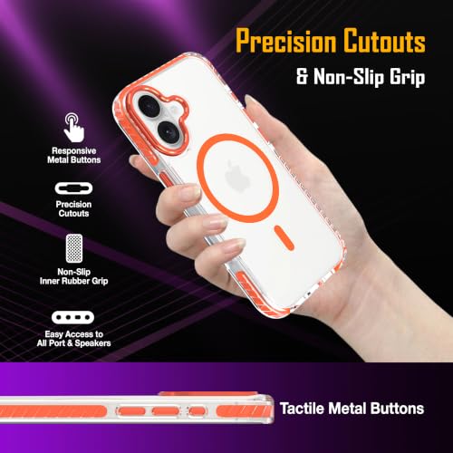 Image of Zapcase Crystal Clear Back case for iPhone 16 | Hard PC Back | TPU Bumper with Inner Rubber Grip | Metal Camera Guard Bezel | Metal Buttons | Scratch Resistant Cover | 2 Layer Edge Protection | Orange