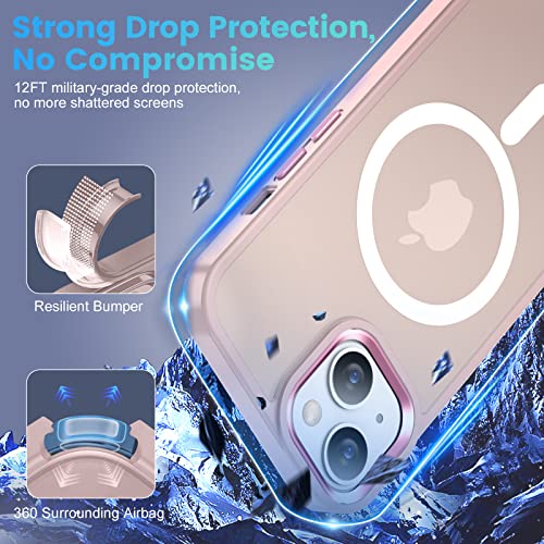 Bntuk Magnetic Case For Iphone 14 Case & Iphone 13 Case, [Compatible With Magsafe & Mil-Grade Drop Protection], Translucent Matte Back Shockproof Bumper Phone Case For Iphone 13/14 6.1", Nude Pink #TOP3