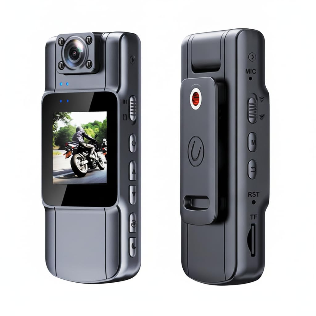 Telecamera wireless per il corpo, videocamera da casco per moto, Smart Camera HD 1080P con obiettivo rotante a 180°, registratore esterno wireless per ciclismo e motociclismo, schermo da 1,54 pollici