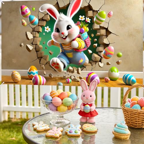 Image of Nuxovilar Large Easter Banner 43x71 Polyester Backdrop | Holiday Poster Spring Banner 3D Bunny Decor Home Room Hall (Easter Banner)