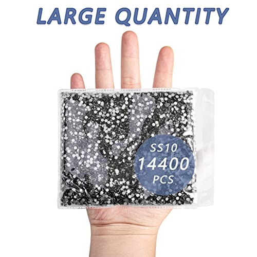 Image of Beadsland Flat Back Crystal Rhinestones Bulk, Black Diamond, SS10, 14400pcs | Flatback Glass Gems for Nails Crafts Clothes DIY Decoration, Glue Fix, 2.7-2.9mm