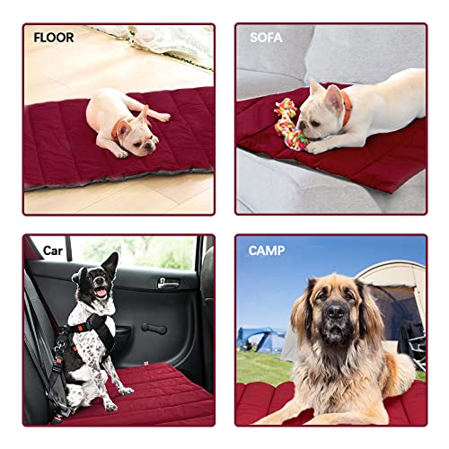 XIAPIA wasserdichte Hundematte für Outdoor, Waschbares Hundebett, Antistatik, Hygienisch, Faltbar, Große Reisedecke für Haustier 110x68 cm (Rot/Grau)