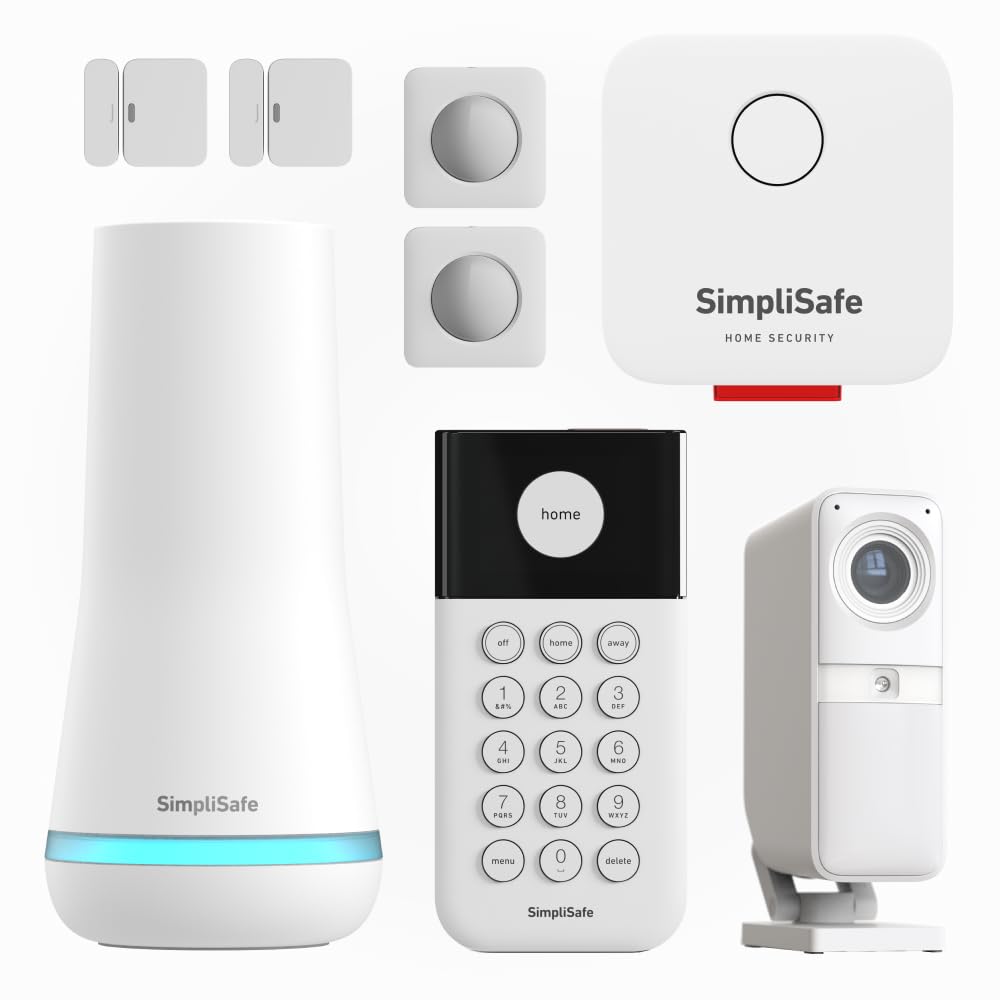 SimpliSafe SimpliSafe Wireless Home Security Systems | 8 Piece Smart Home Alarm Systems with HD Indoor Security Camera | Mobile App & Works with Alexa | Professional Monitoring Available | Easy DIY Install