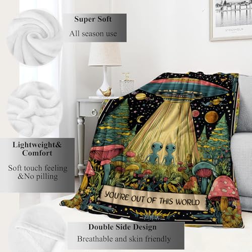 Vodrm 2EGR511NHB6DFG67 Alien & Ufo Blanket Space Throw Blankets With Colorful Mushroom, Planet & Star,Birthday Gifts For Kids Adult & Sci-Fi Lovers,Lightweight Soft Fleece,For Sofa Couch Bed Room Decor 50X60In thumb #1