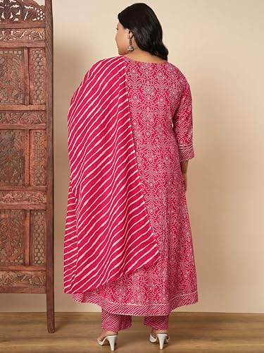 Image of Vbuyz Women's Printed & sequience work A-line Cotton Pink Kurta Pant With Dupatta