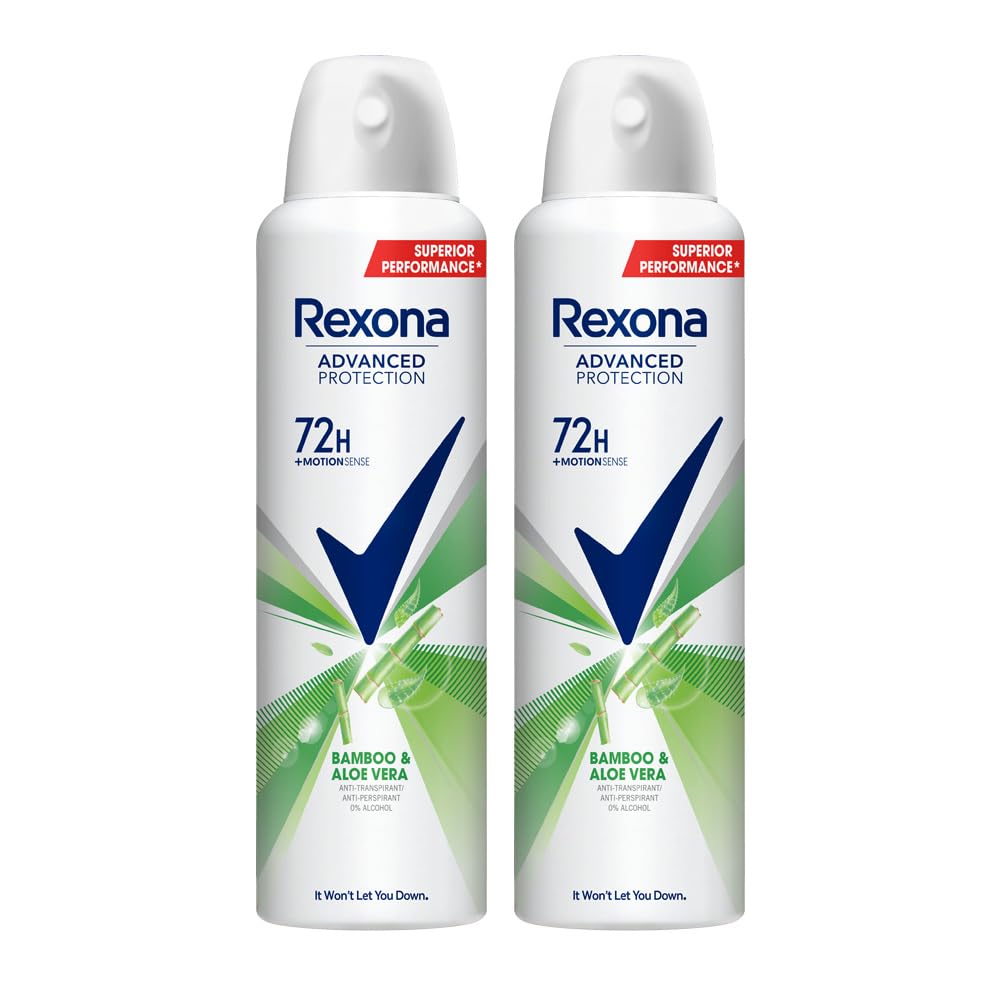 Rexona Advanced Protection Bamboo & Aloe Vera with MotionSense | 0% Alcohol | 72H Non Stop Protection | For Women | 200 ML (Pack of 2)