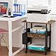 3-Ebene Höhenverstellbar Druckertisch mit Rollen, 56x38cm Mobiler Druckerständer mit Stoffschublade&Seitentasche, Home Office Druckerhalter Büro Druckerwagen Drucker Regal, Industrie Holz