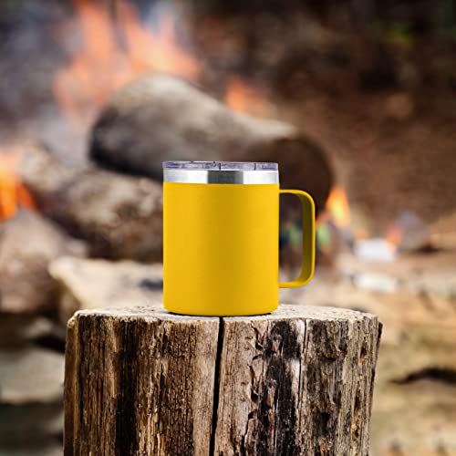 Zulay 12 Oz Insulated Coffee Mug With Lid - Stainless Steel Camping Mug Tumbler With Handle - Double Wall Vacuum Duracoated Insulated Mug For Travel, Camping, Office, Outdoor (Yellow) #TOP6