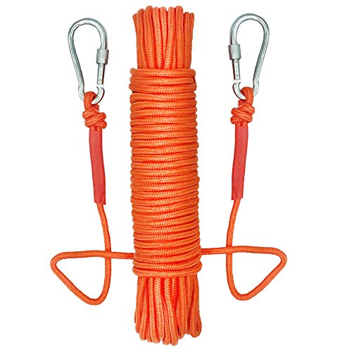 Cuerda – 20m de Largo, 6mm / 8mm de Diámetro - Cuerda de Tejiendo con 2 Mosquetón, 150kg / 250kg Multiusos Cuerda de Pesca para Usos al Aire Libre, Camping Rescate Incendios (6mm de Diámetro, Naranja)