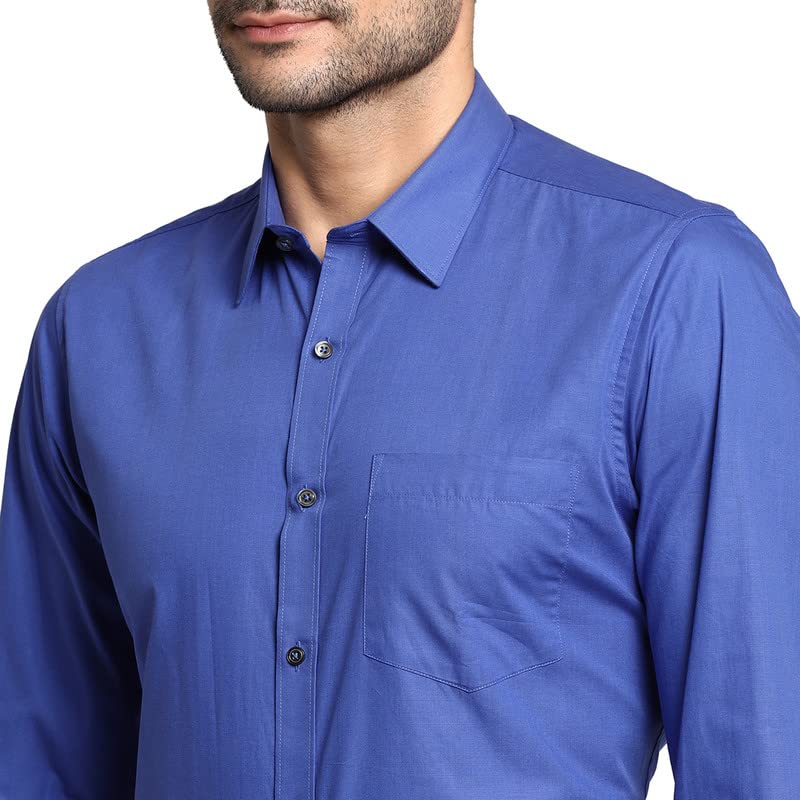 Image of Turtle Men Cotton Blue Slim Fit Solid Formal Shirts
