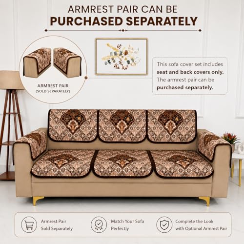 Image of Homerz Premium 'Maharaja Paradise Series' Sofa Cover | Net Fabric Sofa Cover | Washable, Anti-Dust Backed & Wrinkle Resistant Cover (Noor Mahal, 3 Seater, Seat Cover with Backrest)