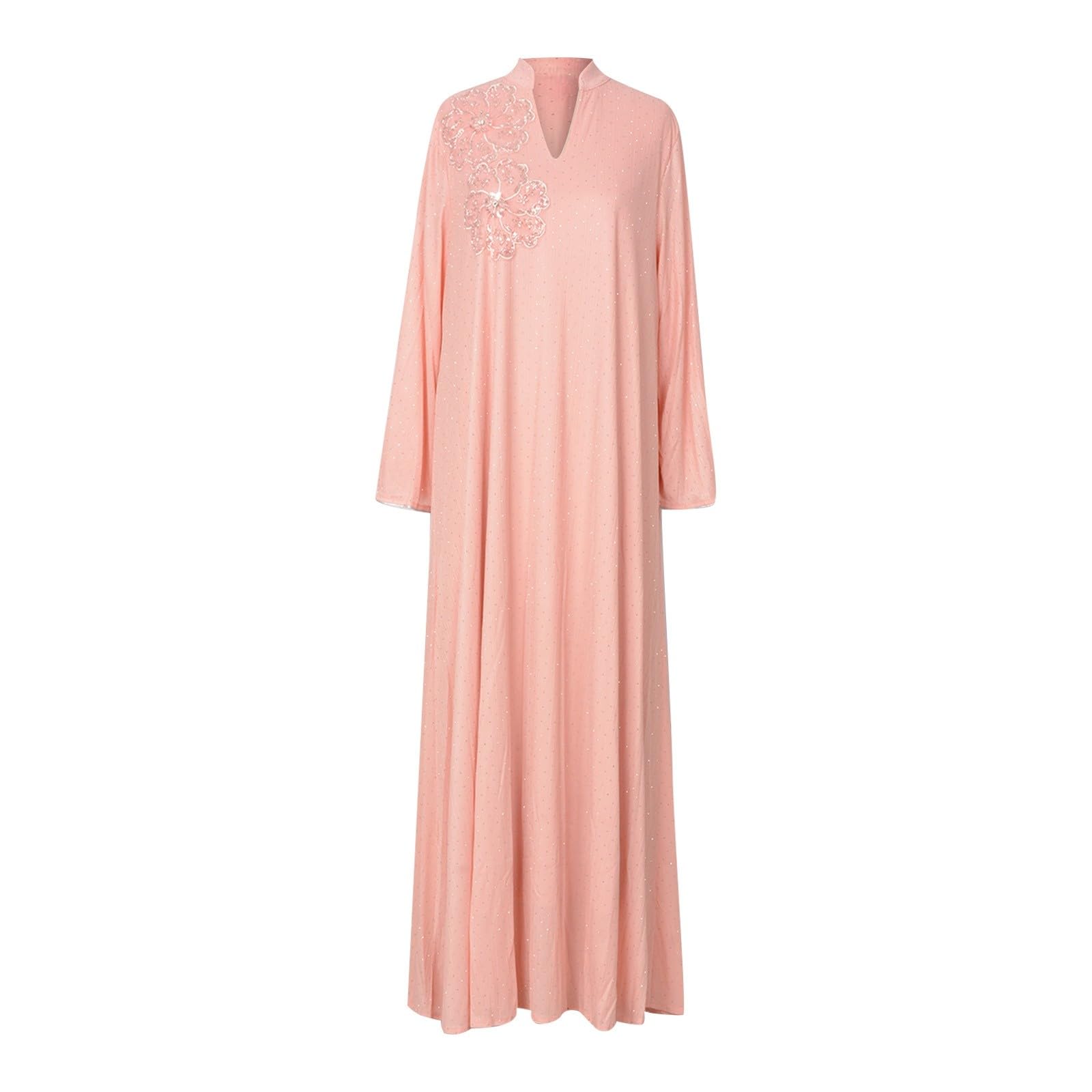 Muslimische Kleider Damen Lang, Abaya Muslim Damen Maxikleid- Chiffon Kleid Damen Langarm Gebetskleid Ramadan Kleidung Islamische Türkische Kaftan in Voller Länge Gebetskleidung Frauen