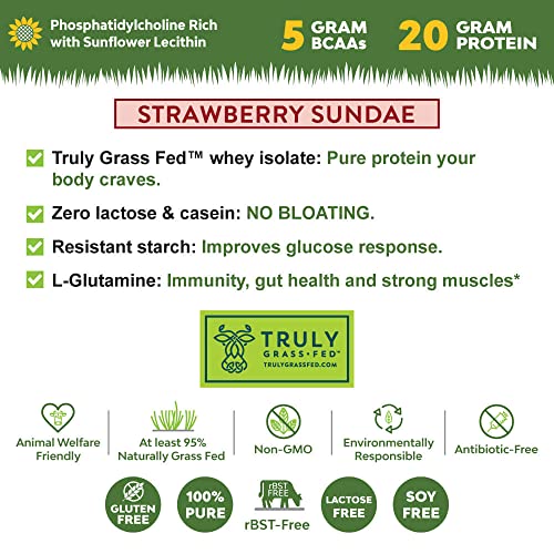 MariGold Grass-fed Whey Protein Isolate Powder - Strawberry Sundae Flavor - 1 Lb Bag | 100% Pure, Cold-Processed, Micro-Filtered, Undenatured, Non-GMO, rBGH Free, Soy Free, Gluten Free, Lactose Free - Image 3