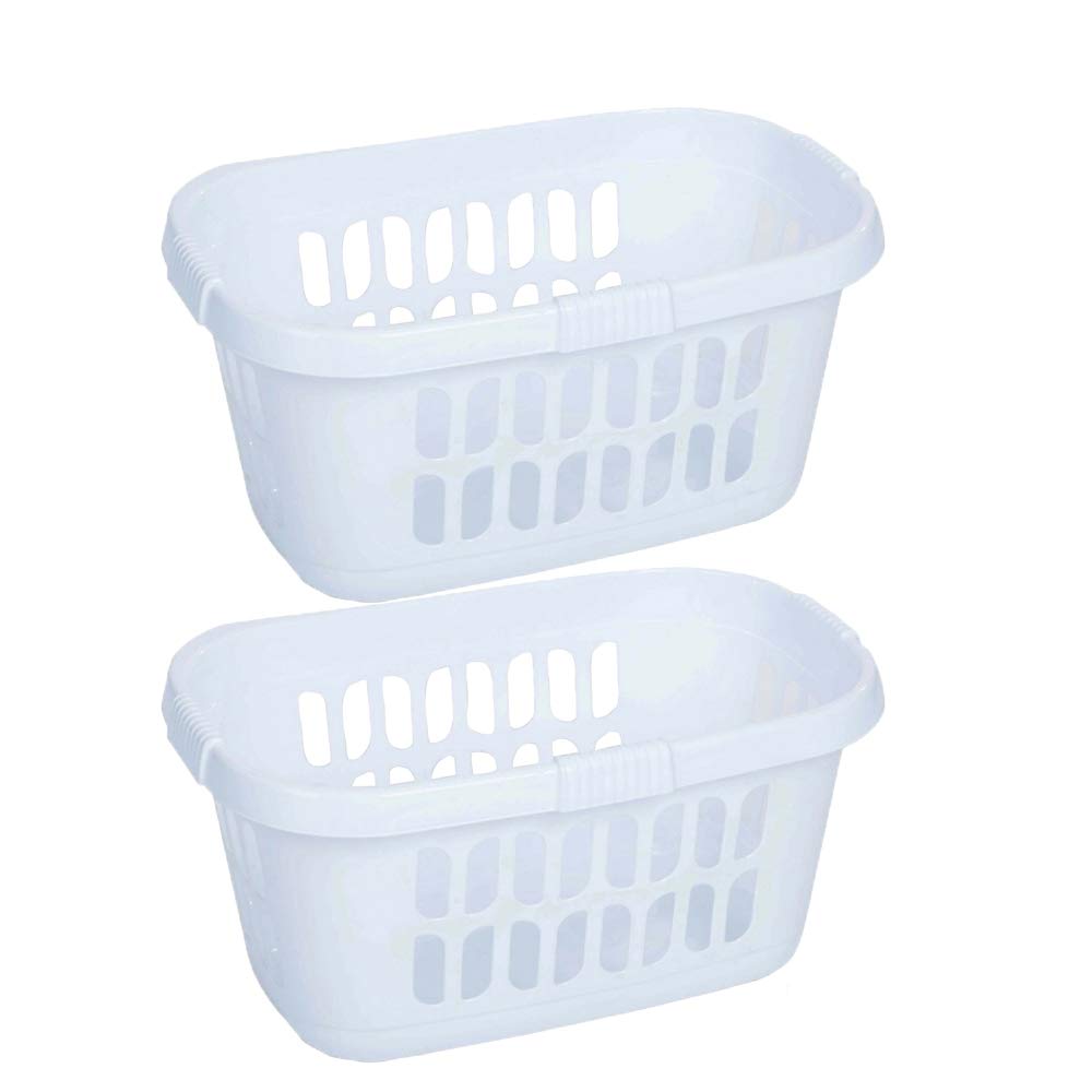 Laundry White Wham Casa Hard Wearing Vented Deluxe Durable Oval Hipster 60L Baskets (2 Baskets, Ice )