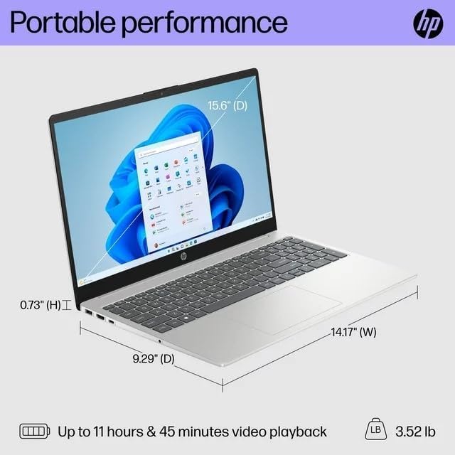 Image of HP 15.6 Inch Laptop with 1-Year Free Microsoft Office 365 | Intel Pentium N200, 4-Core CPU | 8GB RAM, 128GB SSD | Intel UHD Graphics | Full-Size Keyboard | Windows 11, Natural Silver