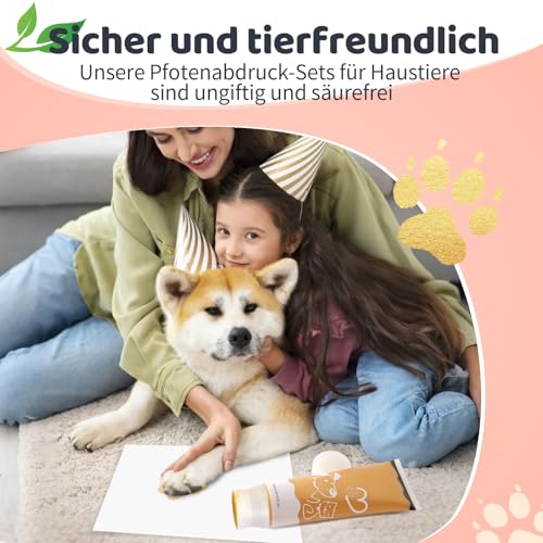 Nabance Pfotenabdruck set Hund Katze Mit Schwammkopf Gold 75ml Ungiftig und Abwaschbar Hundepfoten Abdruck Baby Abdruckset Geschenke für Haustiere Herstellung von Fingerabdrücken für Haustiere