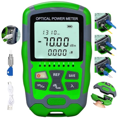 Rechargeable Optical Power Meter A-MC70-30 (-70~+10dBm) mini Fiber Cable Tester for SC/FC/ST/LC Interface 4-in-1 Function with Fiber Test Pen 30 & RJ45 LED Equipped with 1 FC-LC Adapter