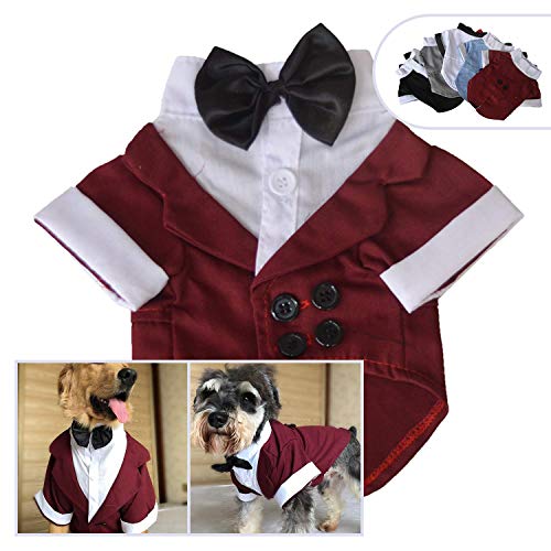 Lovelonglong Pet Costume Dog Suit Formal Tuxedo With Black Bow Tie For Large Medium Small Dogs Cat Wedding Clothes Reddish Brown L-L #TOP8