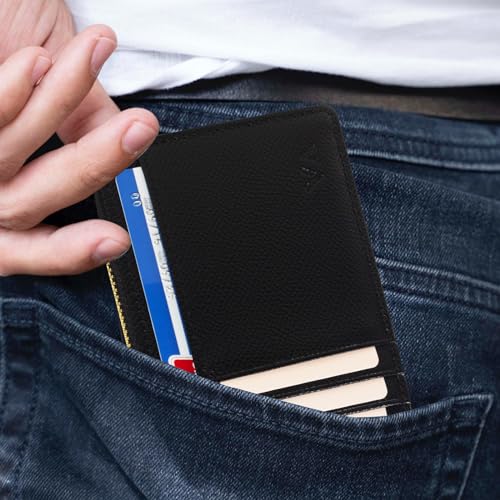 Image of Slim RFID Blocking Card Holder Small Pocket Wallet Keychian Zipper Coin Purse Mini Cash & Coin & Cards Case for Women Men, Black, s, Slim Rfid Blocking Card Holder Small Pocket Wallet