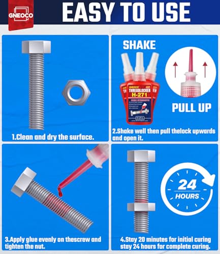 image for GNEOCO ThreadLocker Blue and Red, Thread Lock Medium and High Strength