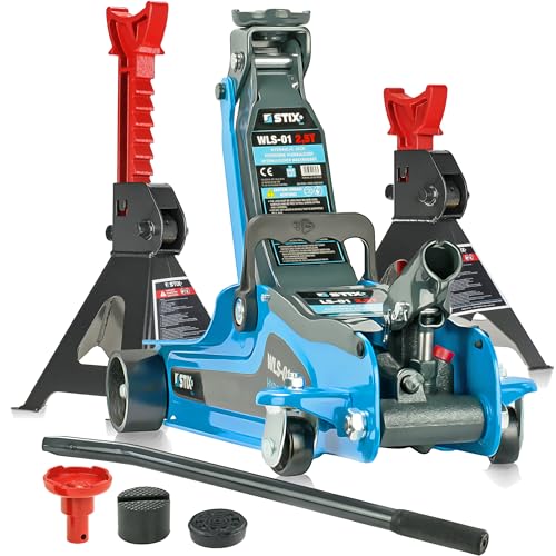STIX Gato hidráulico con soportes de apoyo – Gato hidráulico de 2,5 T + soporte de apoyo 3T, estable y seguro, para taller y garaje