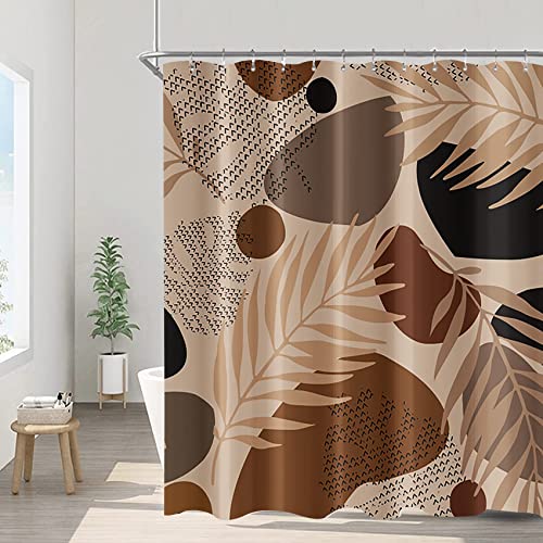 unifun Mid Century Boho Shower Curtains, 60x72 Inch, Brown, Waterproof with Hooks