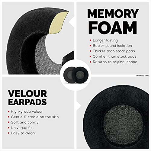 Image of Brainwavz ROUND Replacement Memory Foam Earpads - Suitable For Many Other Large Over The Ear Headphones - Sennheiser, AKG, HifiMan, ATH, Philips, Fostex, Sony (Velour)