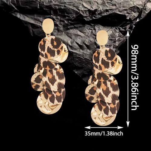Unique Handmade Bohemian Round Leopard Acrylic Dangle Drop Earrings Statement Vintage 60s 70s Long Chain Resin Disk Stud Earrings for Women Boho Lightweight Summer Beach Jewelry2