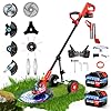 Decespugliatore a Batteria 20000RPM, Tagliabordi a Batteria Brushless con 2 Batterie 3000mAh, 4 Tipi di Lame, Ruote Rimovibili, Motore Senza Spazzole, Diametro di Taglio di 12 Pollici