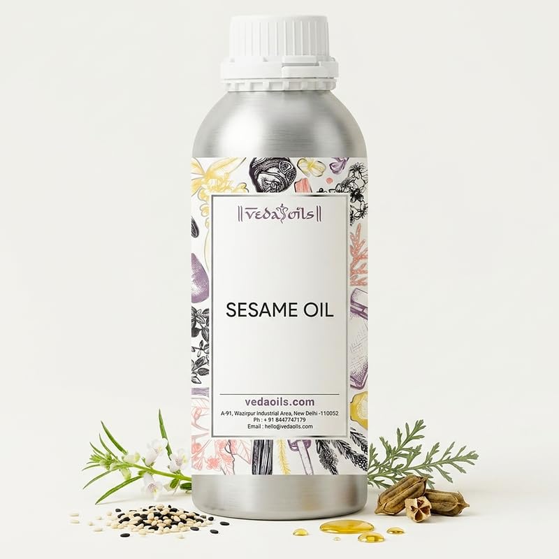 Image of VedaOils Cold Pressed Sesame Oil 100ml | 100% Pure Sesame Hair Oil for Hair Growth, Body Massage & Skin Care | Rich in Vitamins for Dry & Flaky Skin