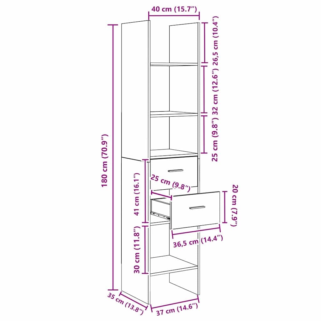 Libreria a 2 ripiani, 40 x 35 x 180 cm, in legno anticato, organizer per soggiorno, decorazione