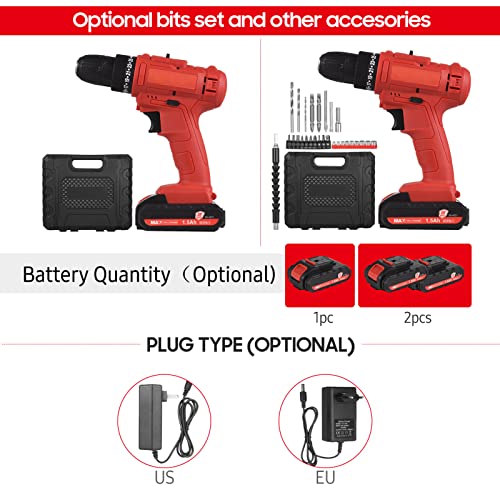 21 V tragbare Akku-Bohrmaschine 3/8-Zoll-Futter Handbohrmaschine Schraubendreher mit 1,5-Ah-Akku Schnellladegerät, LED… – Bild 7