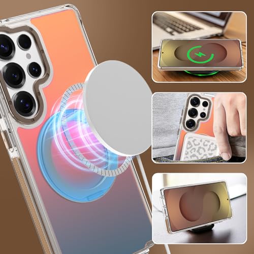 Image of Magnetic for Samsung Galaxy S25 Ultra Case with 360 Stand [Compatible with Magsafe] [Fluorescent Design] [1 Screen Protector] Slim Translucent Matte Case for Galaxy S25 Ultra 6.9 inch, Desert