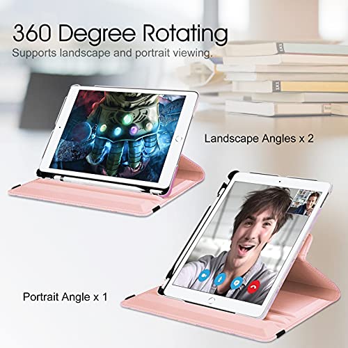 Image of Fintie Rotating Case for iPad 9th Generation (2021) / 8th Generation (2020) / 7th Gen (2019) 10.2 Inch - 360 Degree Rotating Stand Cover with Pencil Holder, Auto Wake Sleep, Pink Marble