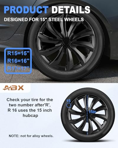 Image of ABX Hubcap Wheel Covers Hub Caps 15 Inch Set of 4 Black & Silver Universal Wheel Rim Cover R15 Stylish Car Decor Wheel Covers for Toyota Camry Nissan Mazda (black-11, 15 inch)