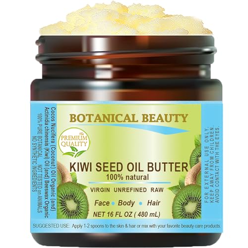 Botanical Beauty KIWI SEED OIL BUTTER RAW VIRGIN UNREFINED Cold Pressed for Face, Body, Hair, Nails, Skin, Hands, 16 Fl. oz. - 480 ml. Rich in vitamin E, vitamin C